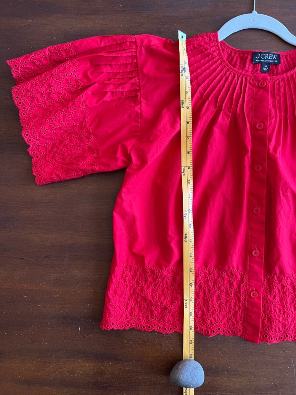 ❤️ J.Crew Jolie Red Eyelet Cotton Poplin Top – Feminine Puff Sleeve Blouse - Picture 11 of 11